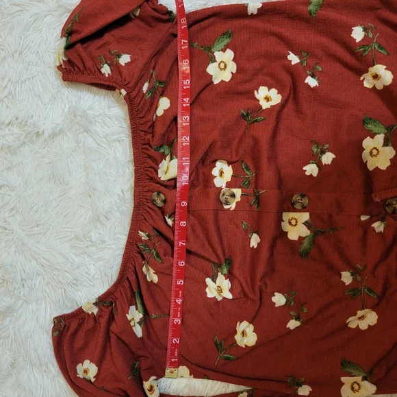 Wishful Park Women Floral Off Shoulder Red Long Sleeve Bardot top size Medium - Picture 5 of 6